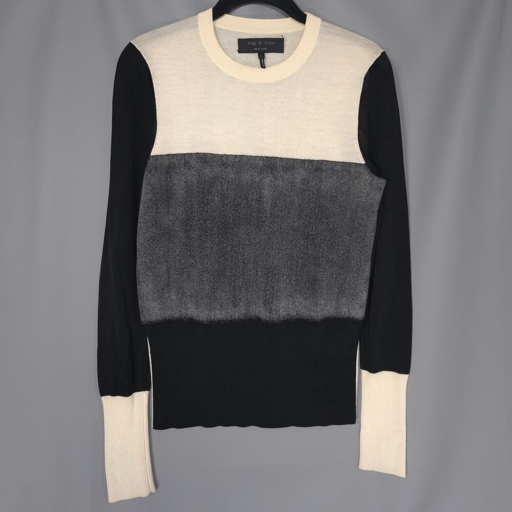RAG & BONE Women's Top Sweater SMALL Colorblock Wool Blend Knit Pullover Crew - Picture 1 of 12